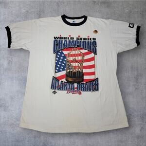 NOS Vtg Atlanta Braves Starter 1995 World Series Champions Ringer T-Shirt Sz XL